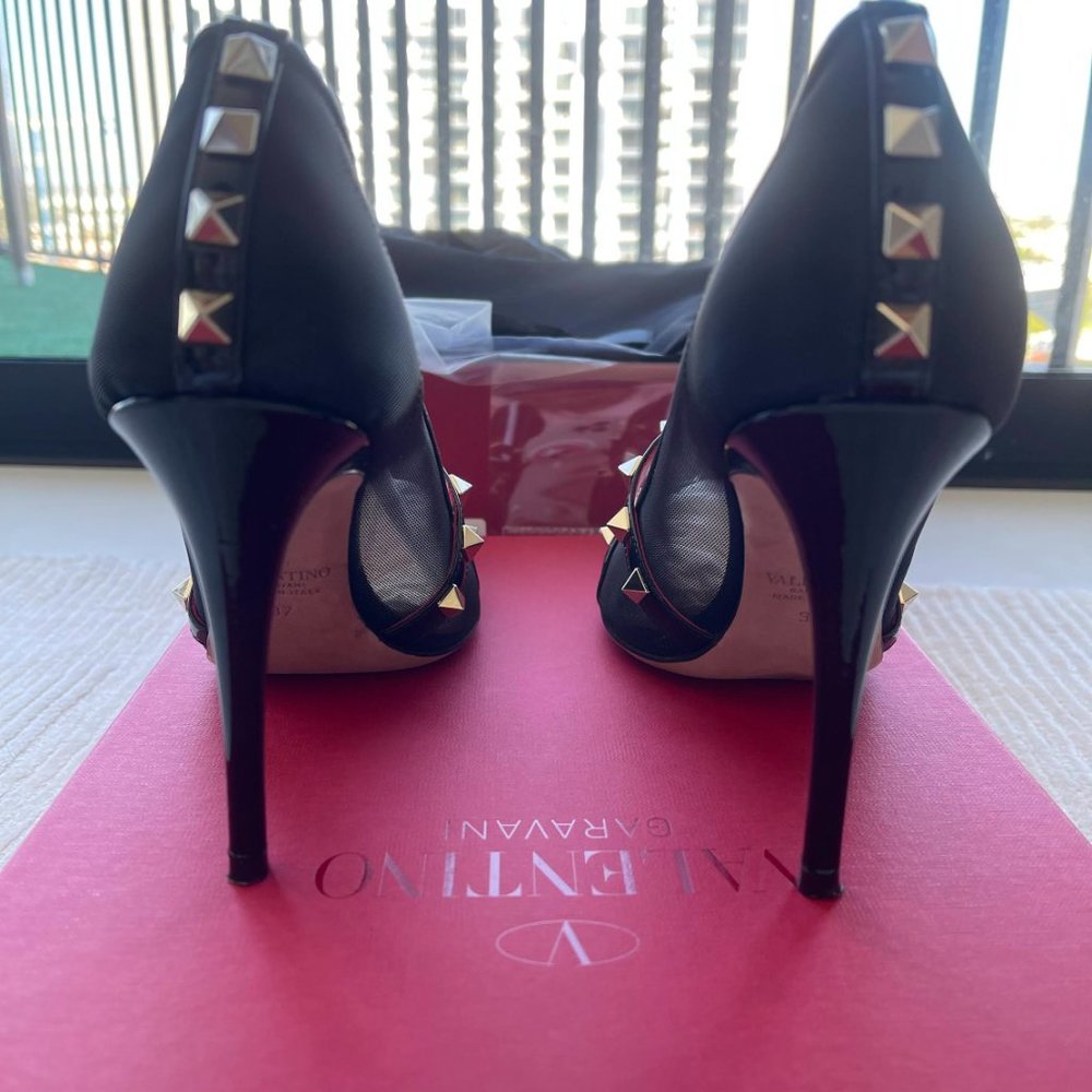 NEW! SHOES VALENTINO - ROCKSTUD PATENT-LEATHER PUMP 100 MM - SIZE 37 - Picture 4 of 16